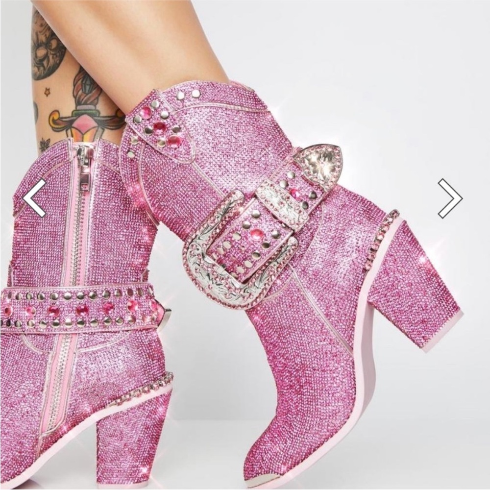 Dolls Kill Pink Glitter Heeled Boots size 10 NWT